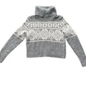 H&M pattern turtleneck pullover knit wool blend sweater gray size Medium
